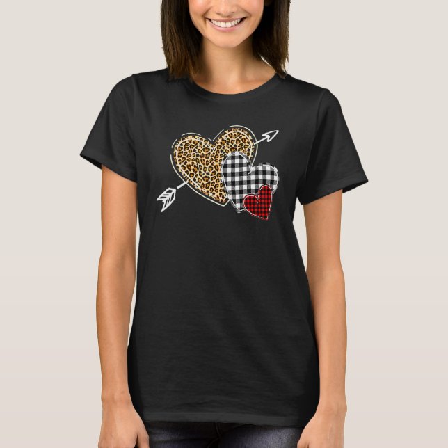 T-shirt Coeurs Leopard Buffalo Plaid Valentines Day 2023 H (Devant)
