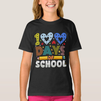 T-shirt Coeurs mignons Cent 100 jours de crayon scolaire