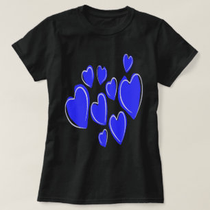 T-shirt Cœurs mignons dessinés à la main Bleu Doodle roman