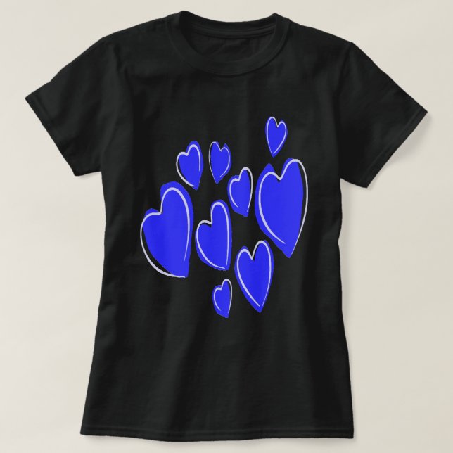 T-shirt Cœurs mignons dessinés à la main Bleu Doodle roman (Design devant)