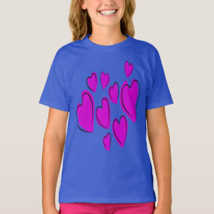 T-shirt Cœurs mignons dessinés à la main Rose gras Doodle