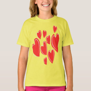 T-shirt Cœurs mignons dessinés à la main Rouge profond Doo