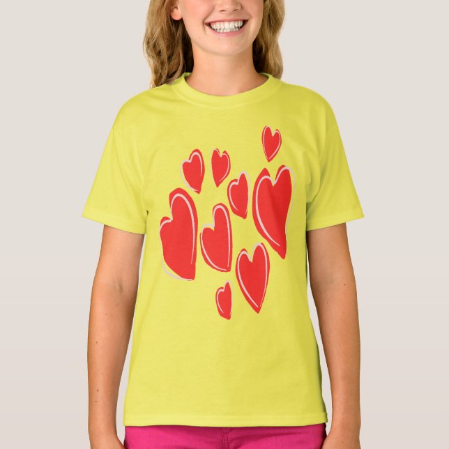 T-shirt Cœurs mignons dessinés à la main Rouge profond Doo (Devant)