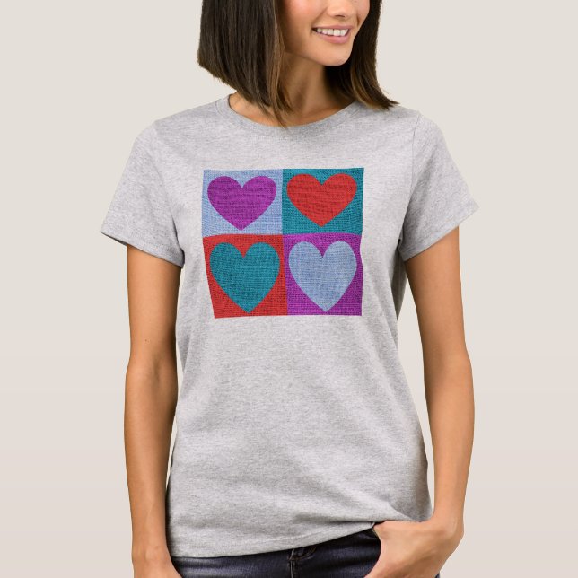 T-shirt Cœurs mignons en textile d'art populaire à carreau (Devant)
