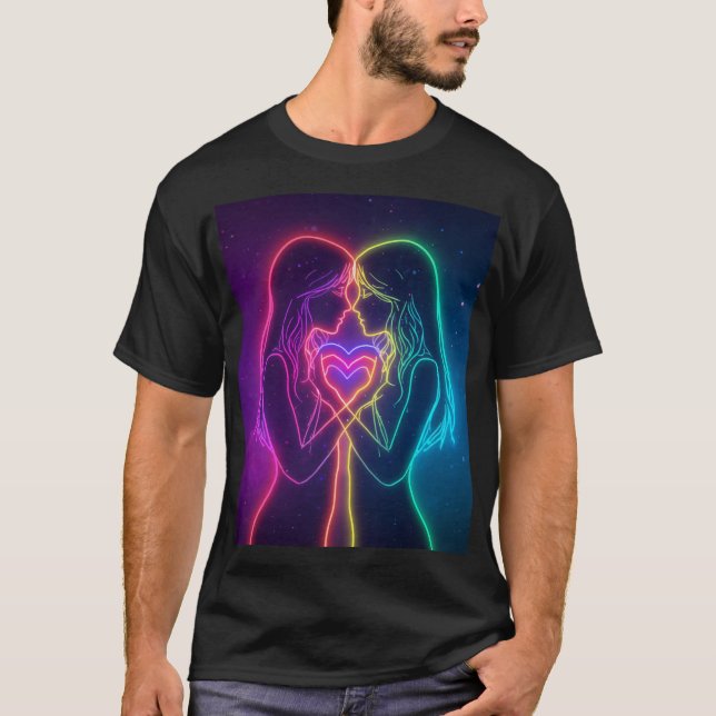 T-shirt Cœurs néon lesbiens (Devant)
