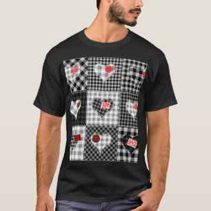 T-shirt Coeurs Noir Blanc Patchwork Sans Couleur.
