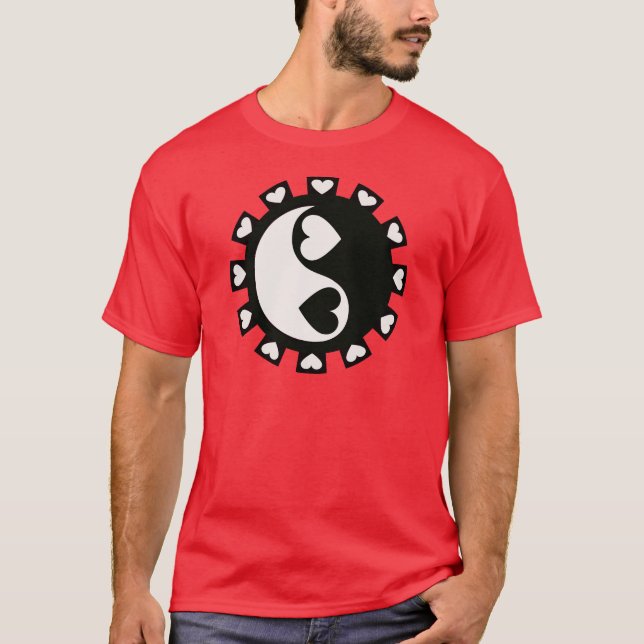 T-SHIRT COEURS NOIR ET BLANC DE YIN YANG (Devant)