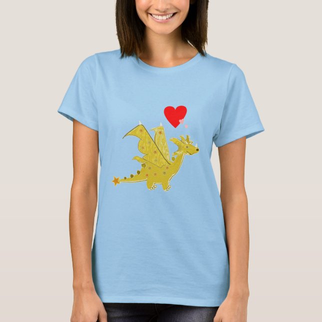 T-shirt Coeurs oranges mignons de dragon (Devant)