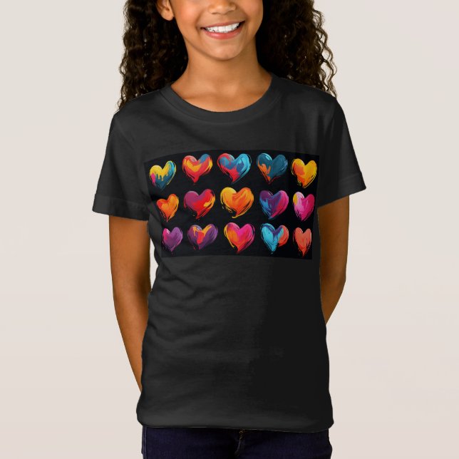 T-Shirt Coeurs peints sur un arrière - plan noir (Devant)