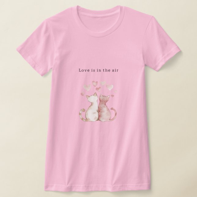 T-shirt Cœurs roses chats blancs amour   (Poser)