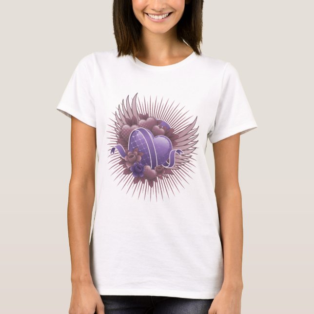 T-shirt Coeurs Roses et ailes (Devant)
