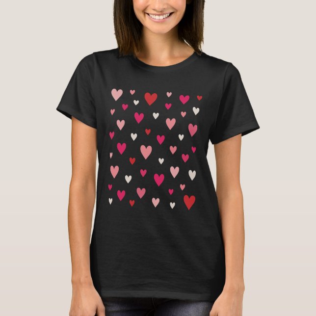 T-shirt Cœurs roses, rouges et blancs noirs (Devant)