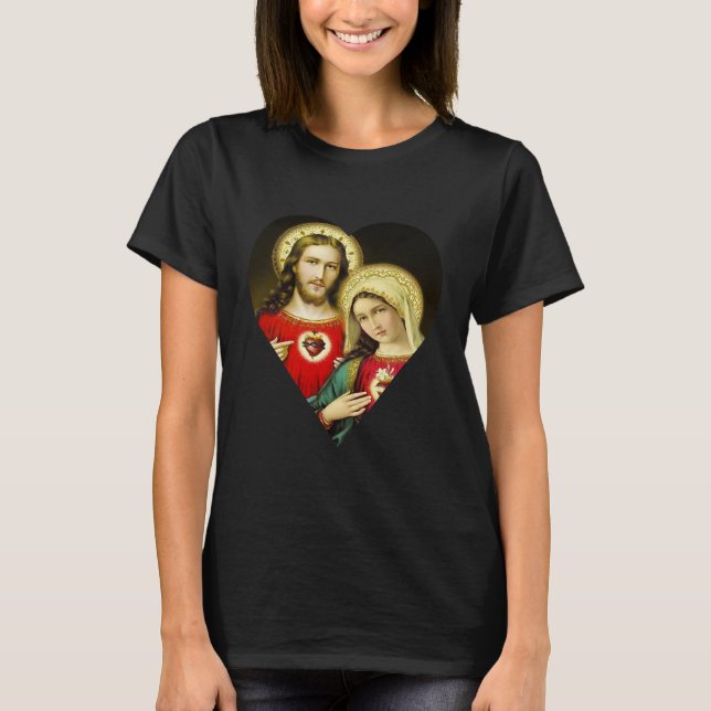 T-shirt Coeurs sacrés Jésus Marie Humour Big (Devant)