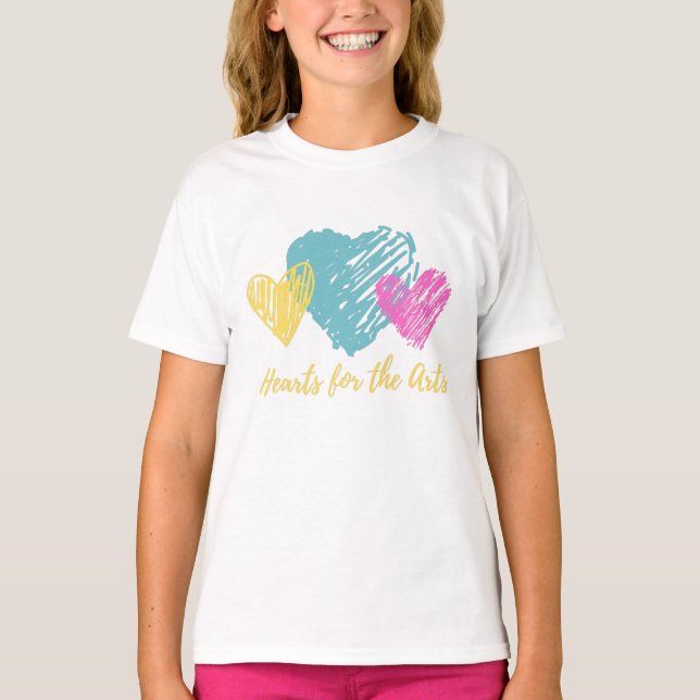 T-shirt Coeurs turquoise, rose et jaune (Devant)