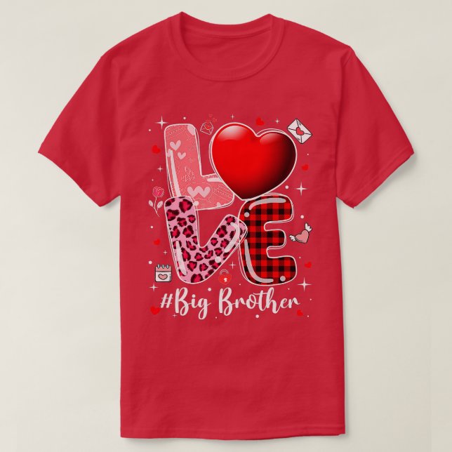 T-shirt Coeurs Valentines Day Love Big Brother Leopard Buf (Design devant)