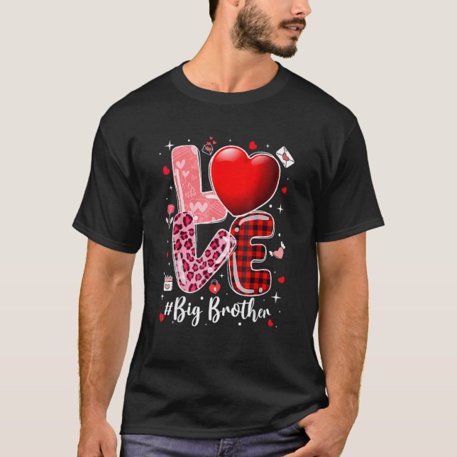 T-shirt Coeurs Valentines Day Love Big Brother Leopard Buf (Devant)