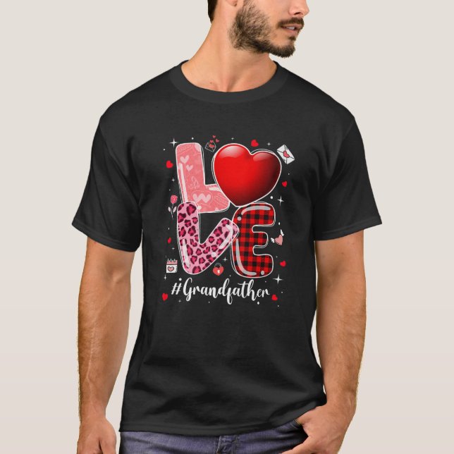 T-shirt Coeurs Valentines Jour Amour Grand-père Leopard Bu (Devant)