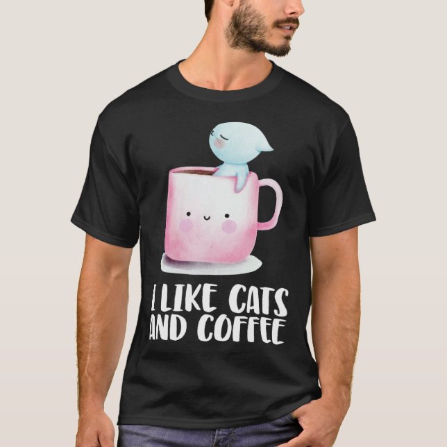 T-shirt Coffee and cats  Cat mug  Chilling cat (Devant)