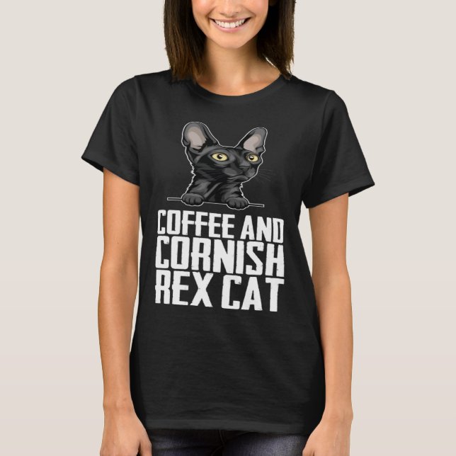 T-shirt Coffee and cornish rex cat (Devant)
