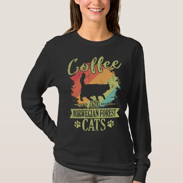 T-shirt Coffee and Norwegian Forest Cat (Devant)