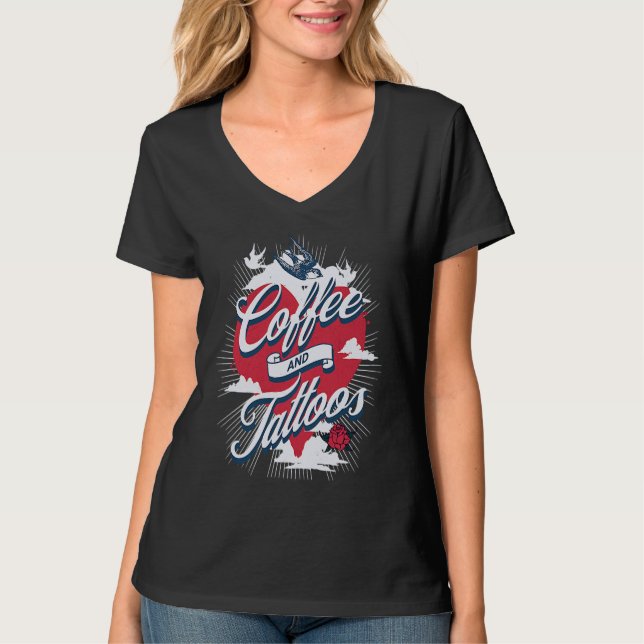 T-shirt Coffee and Tattoos  Tattoo  Humor Coffee Addict (Devant)