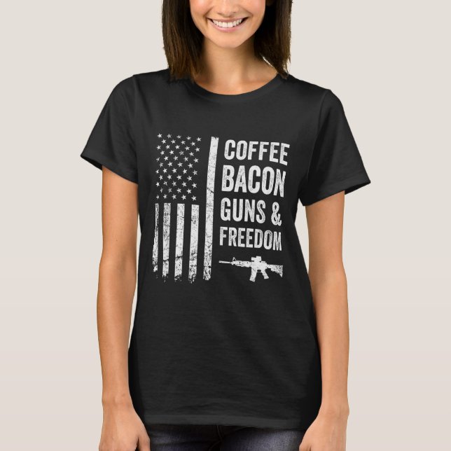 T-shirt Coffee Bacon Guns &amp; Dom - Bbq Grill Funny Gun  (Devant)