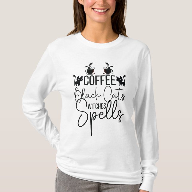 T-shirt Coffee Black Cats sorcières sort (Devant)