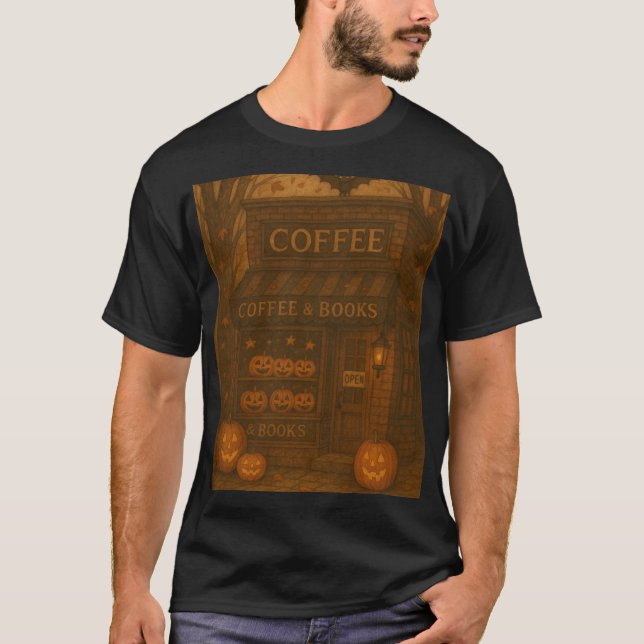 T-shirt Coffee & Books Pumpkin Café – Cozy Autumn Men’s (Devant)