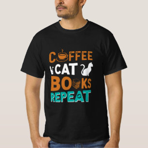 T-shirt Coffee Cat Books Répéter, lire et café amoureux