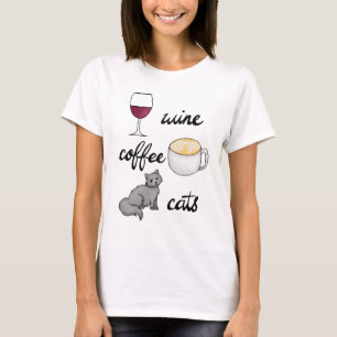 T-shirt Coffee Cats de vin Dessin amusant