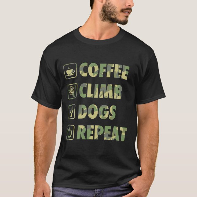 T-shirt Coffee Climb Dogs Repeat Life Simple Basic Icons  (Devant)