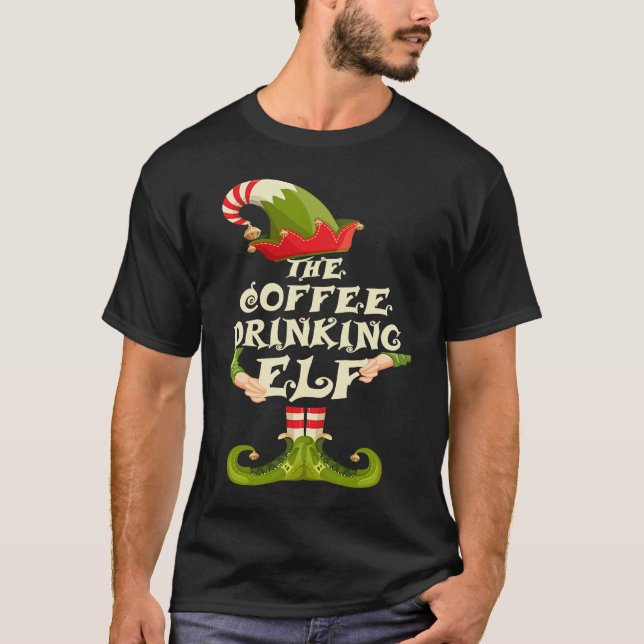 T-shirt Coffee Drinking Elf Matching Family Group Christma (Devant)