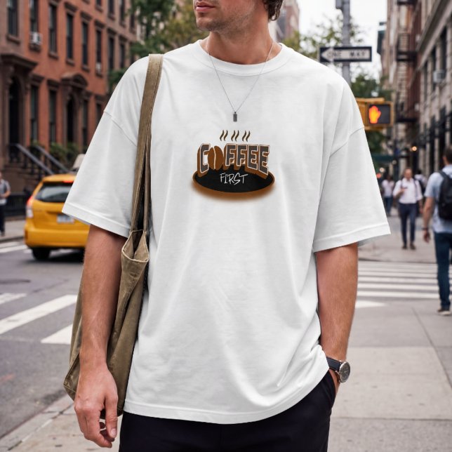 T-shirt Coffee First – Funny Coffee Lover Typography Desig (Créateur téléchargé)