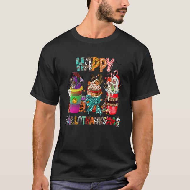 T-shirt Coffee Halloween Thanksgiving Christmas Happy Hall (Devant)