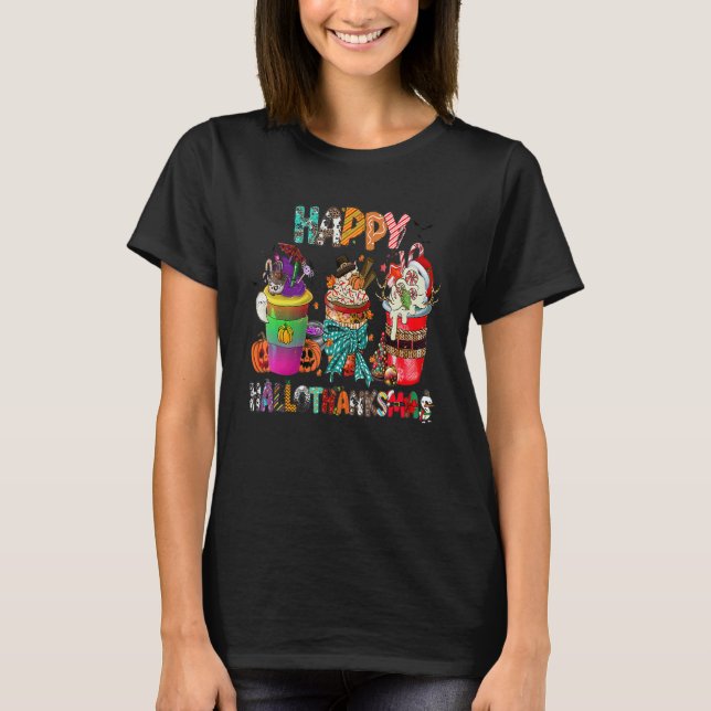 T-shirt Coffee Halloween Thanksgiving Christmas Happy Hall (Devant)