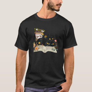 T-shirt Coffee Kitty Cat and Book Lover Reader Gifts Books