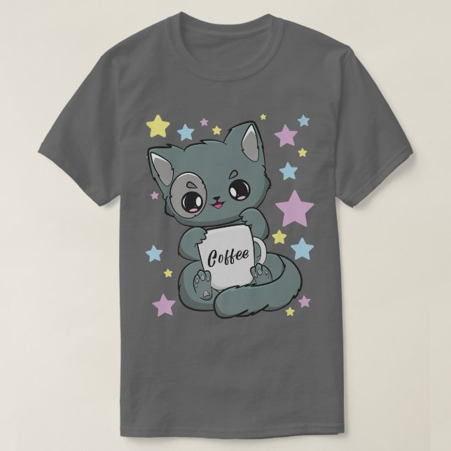 T-shirt Coffee Yami Kawaii Chibi Anime Cat Moka Fairy Kei  (Design devant)
