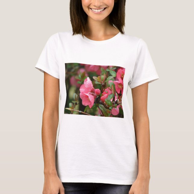T-shirt Cognassier à fleurs roses de printemps (Devant)
