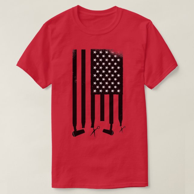 T-shirt Coiffeur américain Drapeau Ciseaux cheveux Sèche-c (Design devant)