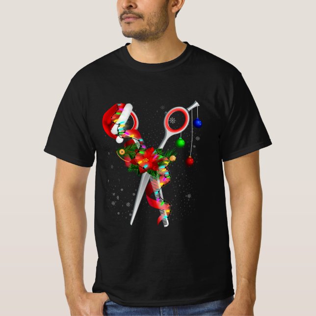 T-shirt Coiffeur de ciseau Père Noël Christmas Coiffeur St (Devant)