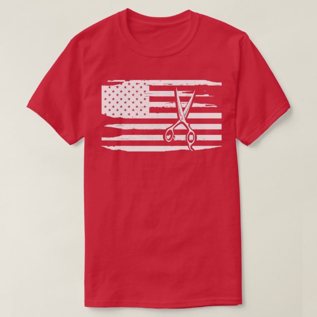 T-shirt Coiffeur de coiffure ciseau à drapeau américain (Design devant)
