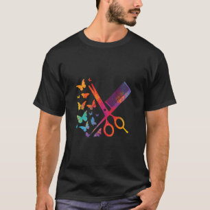 T-shirt Coiffeur Liste de cheveux Ciseaux Comb Papillon