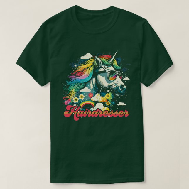 T-shirt Coiffeur Rainbow Unicorn (Design devant)
