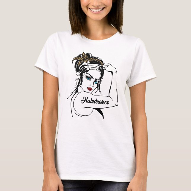 T-shirt Coiffeur Rosie Le Riveter Leopard Cheetah (Devant)