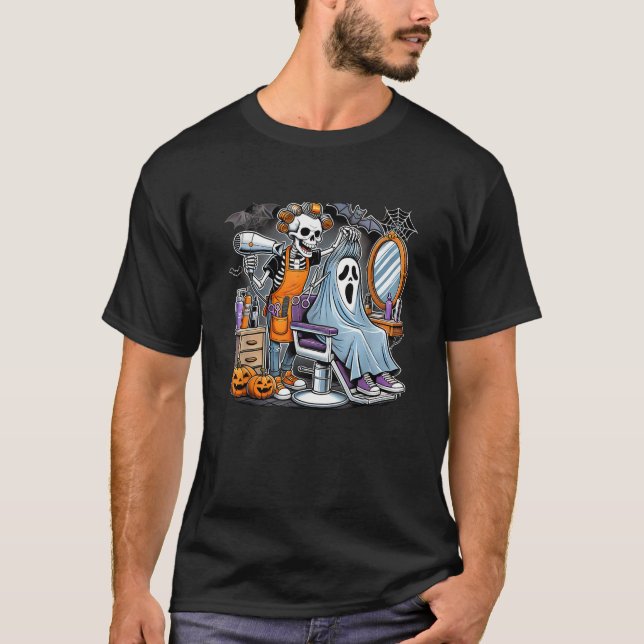 T-shirt Coiffeur Squelette Halloween (Devant)