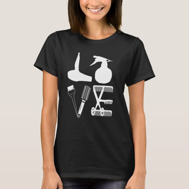T-shirt Coiffeuse Aimer Sèche-cheveux Ciseaux Barber Cheve (Devant)
