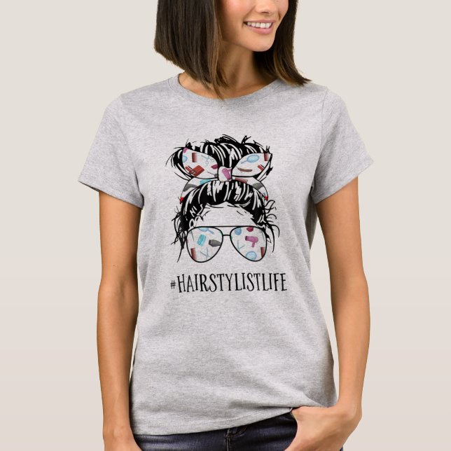 T-shirt Coiffeuse Life Mom - Messy Bun Coiffeuse Life (Devant)