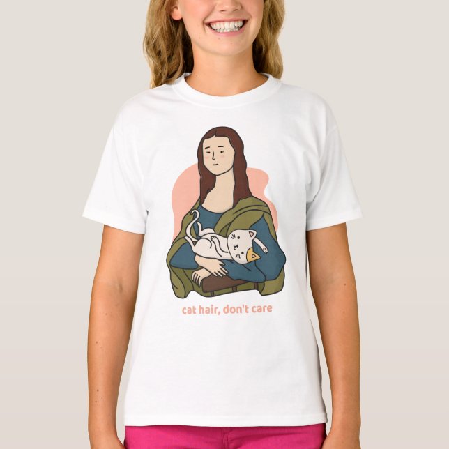 T-shirt Coiffure de chat ne se soucie pas mignonne Mona Li (Devant)