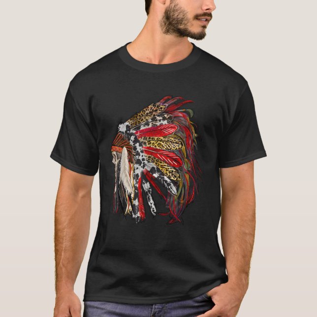 T-shirt Coiffure de plume indienne Western Amérindien (Devant)
