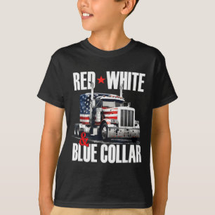 T-shirt Col blanc rouge et bleu de casquette de camionneur